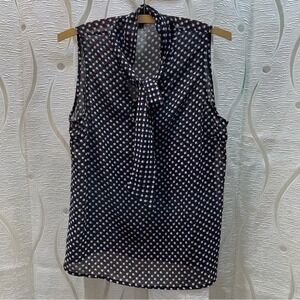TRISTAN‎ Womens Sleeveless Polka Dot Tie Neck Blouse M M